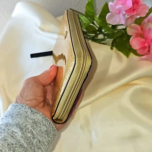 KATE SPADE  Gold Glitter Leather  Zip Around  Wallet - Picture 6 of 7